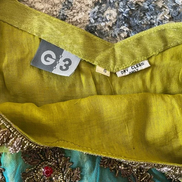 G3 Green Blue Ombre Beaded Zardozi Embroidered Lehenga Choli 2 Piece Set Size 6 - Picture 6 of 8